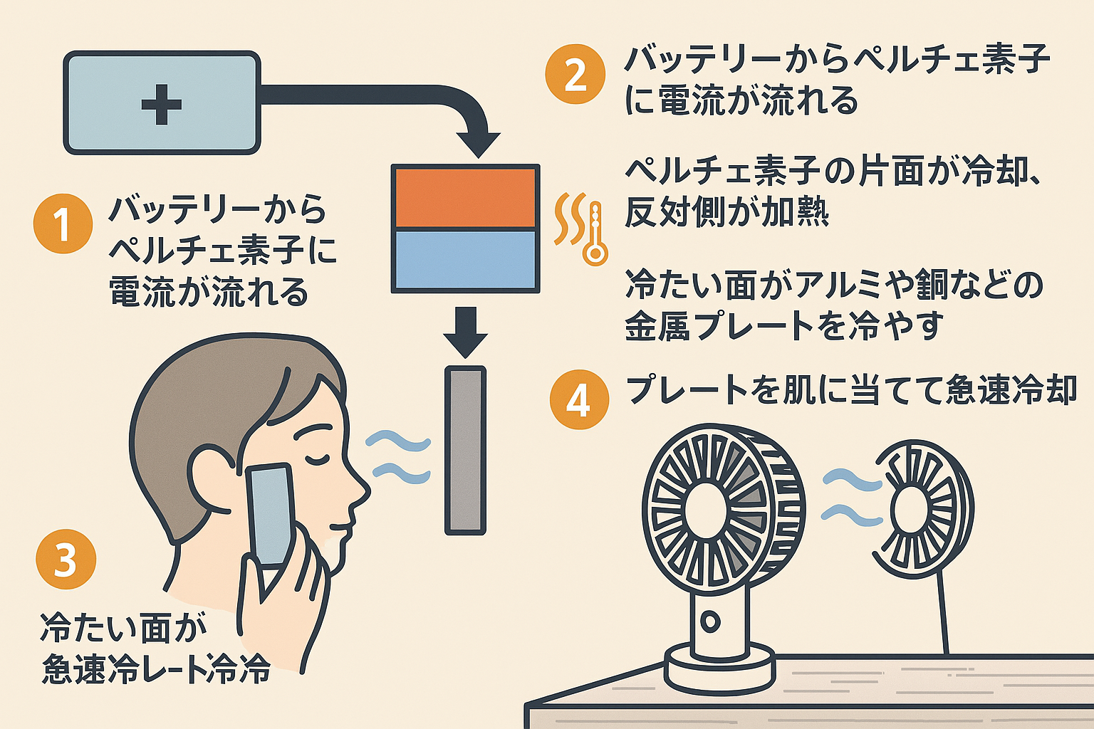 ハンディファンのペルチェ素子の仕組みを図解で解説！