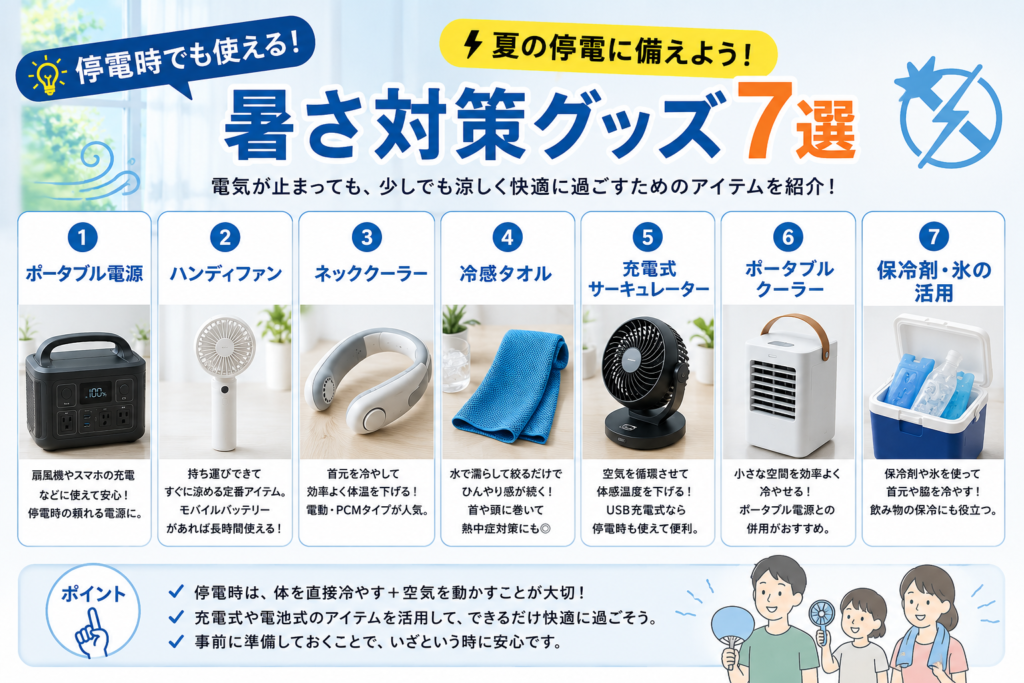 【2026】停電時でも使える暑さ対策グッズ7選|夏の停電に備える家庭向けアイテム