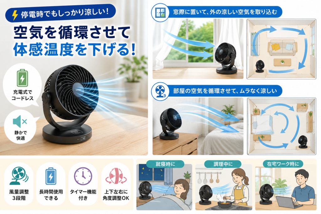 【2026】停電時でも使える暑さ対策グッズ7選|夏の停電に備える家庭向けアイテム