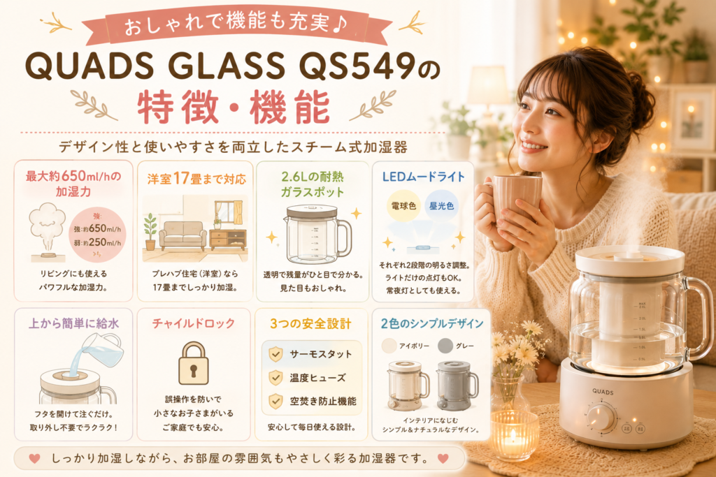 【2026年最新】QUADS GLASS QS549の口コミは?電気代やお手入れ方法も徹底調査