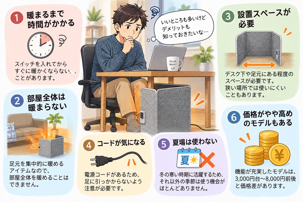 足元パネルヒーターのデメリットは？電気代や3面・5面の違いも解説