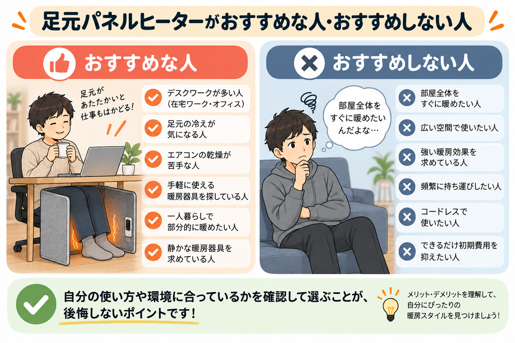 足元パネルヒーターのデメリットは？電気代や3面・5面の違いも解説