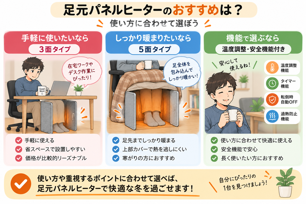 足元パネルヒーターのデメリットは？電気代や3面・5面の違いも解説