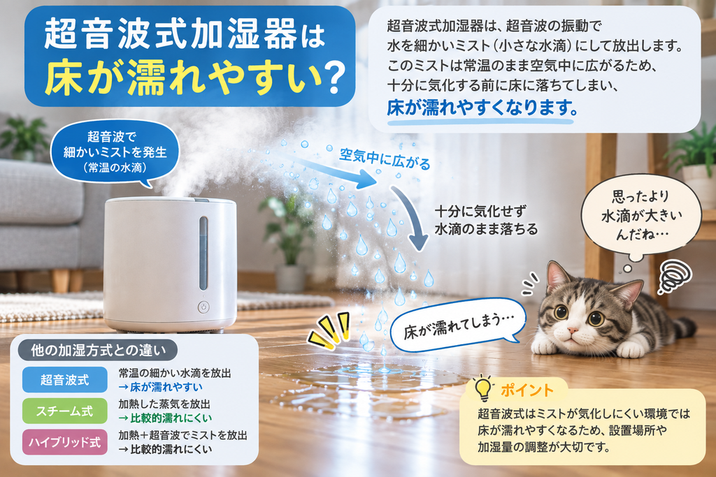 加湿器で床が濡れるのはなぜ？原因と床が濡れないための対策を紹介