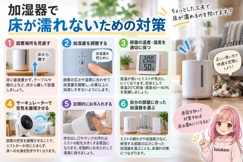 加湿器で床が濡れるのはなぜ？原因と床が濡れないための対策を紹介