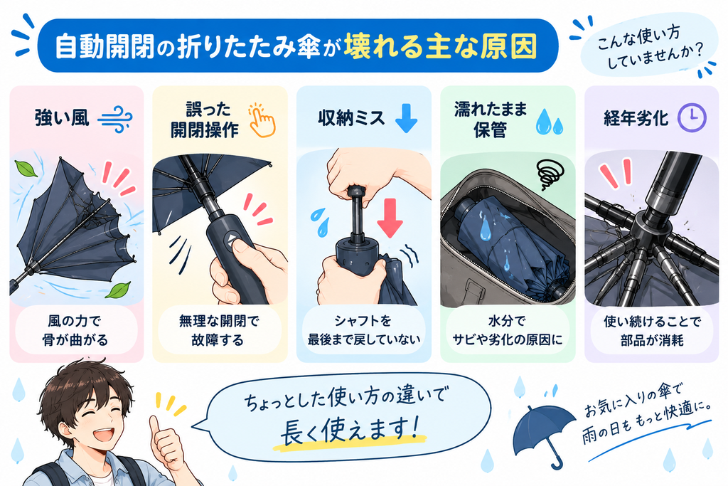 自動開閉の折りたたみ傘は壊れやすい？壊れる原因と壊れにくいおすすめを紹介
