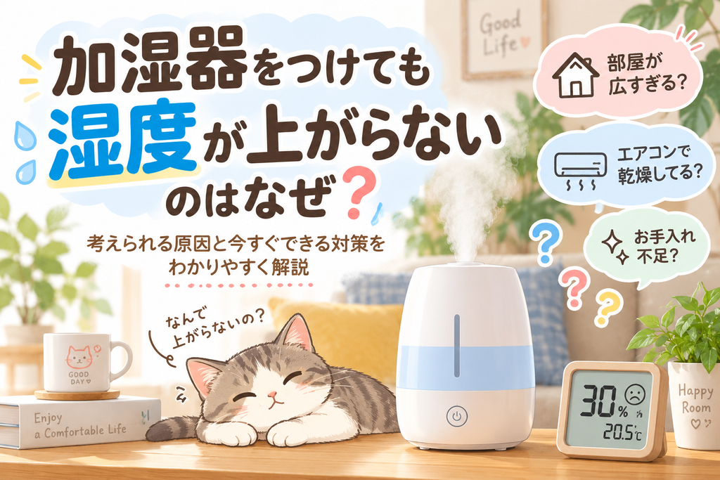 加湿器をつけても湿度が上がらないのはなぜ?原因と今すぐできる対策を解説
